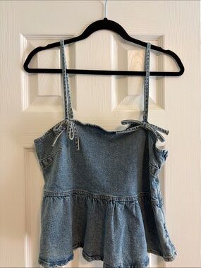 Denim Ruffle Tank Top in Light Blue